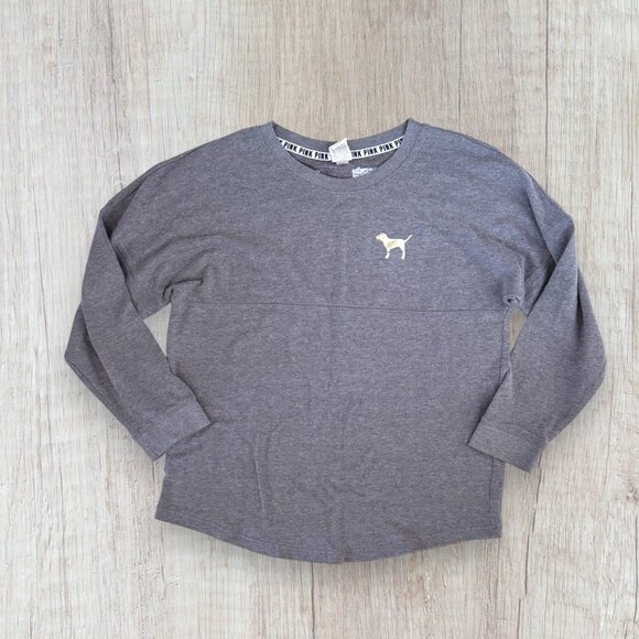 PINK Victoria’s Secret LOVE PINK Sequin Long Sleeve Tee Gray L - Picture 2 of 5